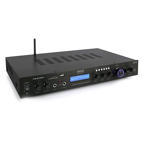 Pyle Bluetooth Home Theater Amplifier - 200 Watts into 5 Channels with Subwoofer Out, Easy Karaoke - Dual Mic, Wireless Streaming, USB/SD with MP3