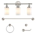 JONATHAN Y JYL1503C Egan 23.25" 3-Light Classic Cottage Vanity Light with Frosted Glass Shades and Bathroom Accessory Set, Brushed Nickel (5-Piece)
