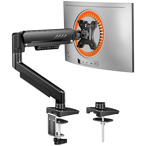 ErGear Single Monitor Arm, Fully Adjustable Monitor Mount for 13-34 Inch Screens, Fast Install Computer Monitor Stand with Tool-Free VESA Mount, Cable