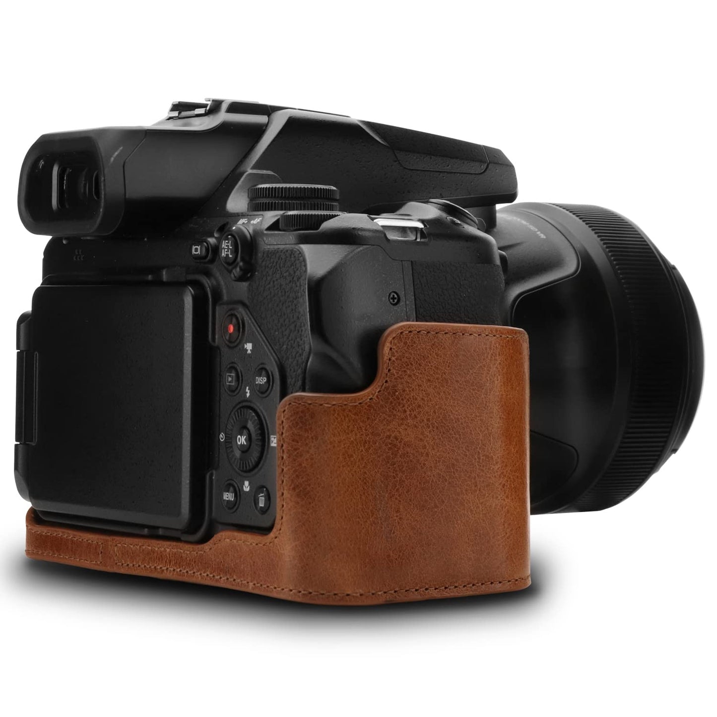 MegaGear MG1534 Nikon Coolpix P1000 Ever Ready Leather Camera Half Case and Strap - Dark Brown, Compact,DarkBrown