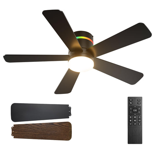 addlon 42 Inch RGB Ceiling Fans with Lights, Low Profile, Remote/APP, Black