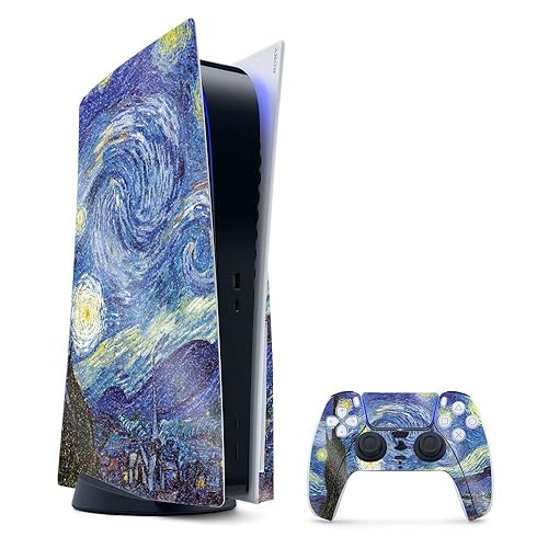 MightySkins Glossy Glitter Gaming Skin for PS5 / PlayStation 5 Bundle - Starry Night | Durable High-Gloss Glitter Finish | Easy to Apply and Change