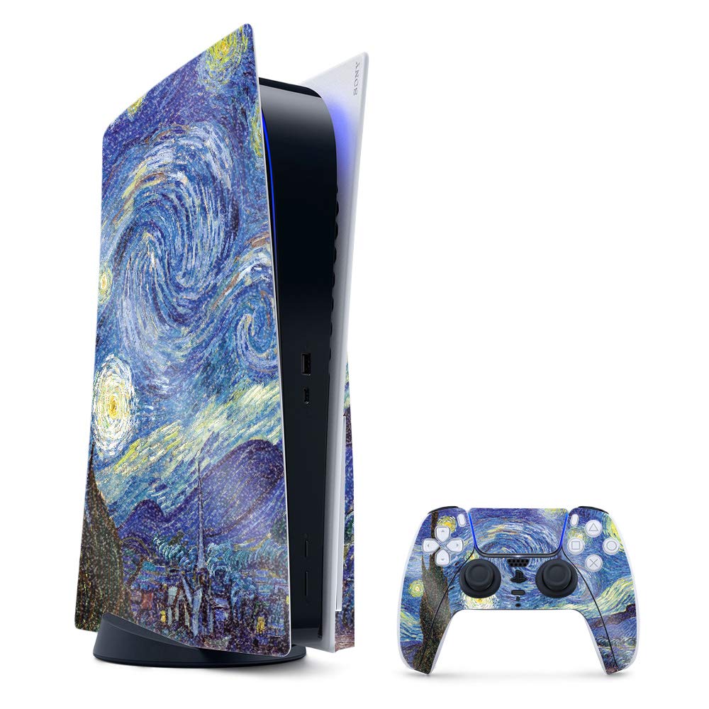 MightySkins Glossy Glitter Gaming Skin for PS5 / PlayStation 5 Bundle - Starry Night | Durable High-Gloss Glitter Finish | Easy to Apply and Change