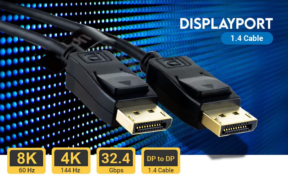 DisplayPort Cable 16FT 8K 60Hz or 4K@144Hz 2K@240Hz (Display Port 1.4 Cable) 8K Video Resolution and HDR Support DP1.4 (5M/16.4FT)