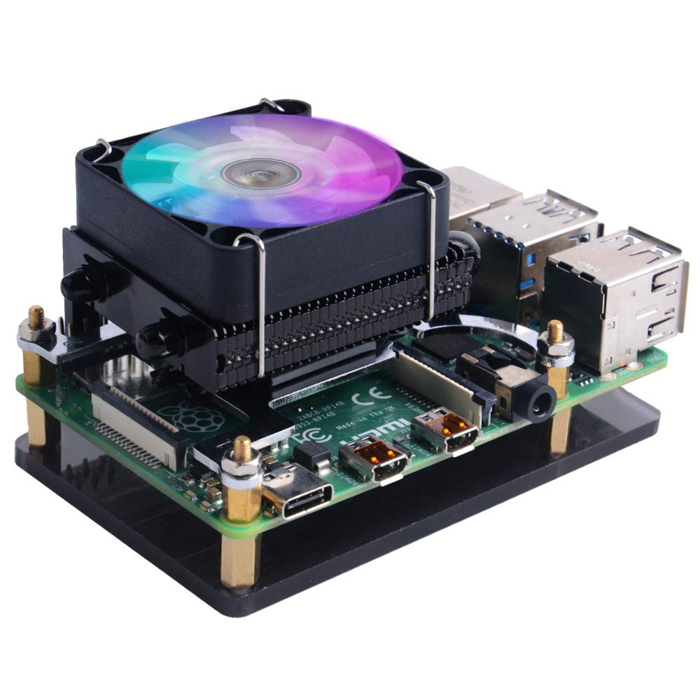 GeeekPi Low-Profile CPU Cooler with RGB PWM Fan & Aluminum Heatsink for Raspberry Pi 4B/3B+/3B (Black)
