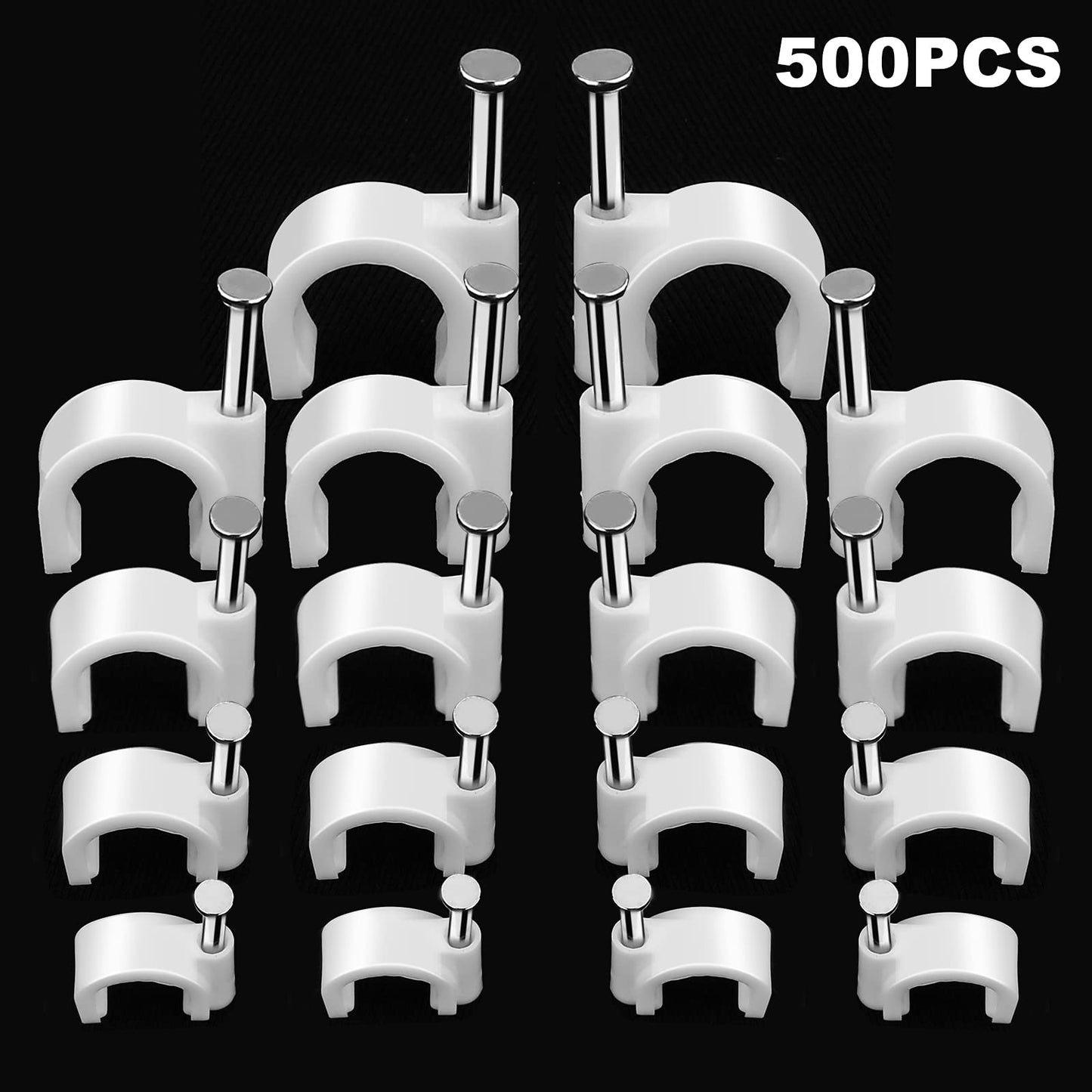 500pcs Cable Clips with Steel Nail in Cable Clips White 4mm 5mm 6mm 8mm 10mm Cable Wire Clips Cable Wall Clip Wire Staples Cord Clips for Wall Coaxial