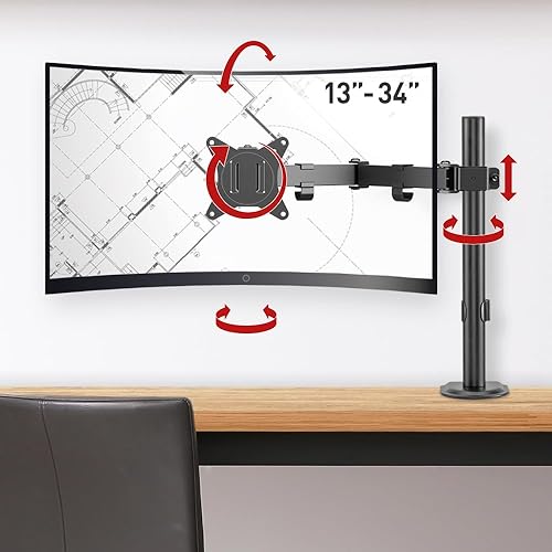 Barkan Monitor Desk Mount for Flat/Curved Screens Sizes 13-34 inch, Full Motion - 5 Movements, Ergonomic, 360 Degree Rotation, Touch & Tilt, Holds up