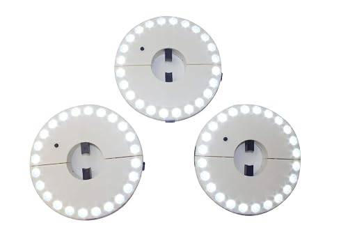 EcoGecko 3-Pack Round White LED Lights, 7-Inch Diameter, Fits 1-1.6 Inch Pole, Battery Operated, 100,000 Hour Lifespan