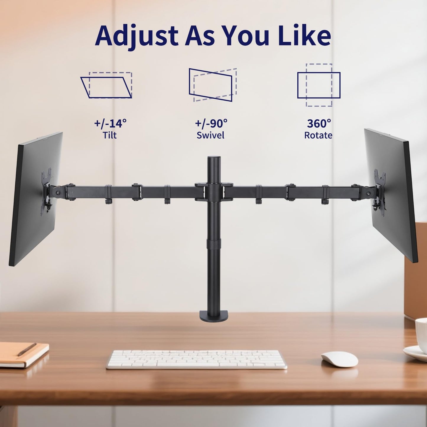Livotica Dual Monitor Mount, Fully Adjustable Dual Monitor Stand for 13"-32" Screens, Holds up to 22lbs per Arm with C-Clamp & Grommet Base