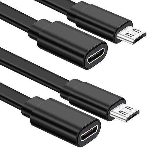 Sumind 2 Pack Micro USB Extension Cable 10 ft/ 3 Meters Male to Female Extender Cord Compatible with Wireless Security Camera Flat Power Cable, Cable