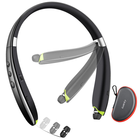 Bluetooth Headset, 2026 Upgraded Neckband Bluetooth Headphones with Retractable Earbuds, Noise Cancelling Stereo Earphones with Mic, Foldable Wireless