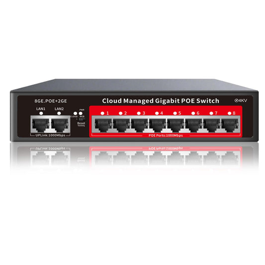 8 Port Gigabit PoE Switch with 2 Gigabit Uplink, 120W Built-in Power, 802.3af/at Compliant, Managed PoE+ Switch Support VLAN, QoS, Fanless Metal, Plug