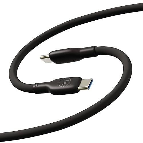 Motorola TurboPower Silicone 5A Black USB-C to USB-C Cable- 100W, 40k Bends, Flexible for Type C, Moto G Power, Play, Stylus,5G