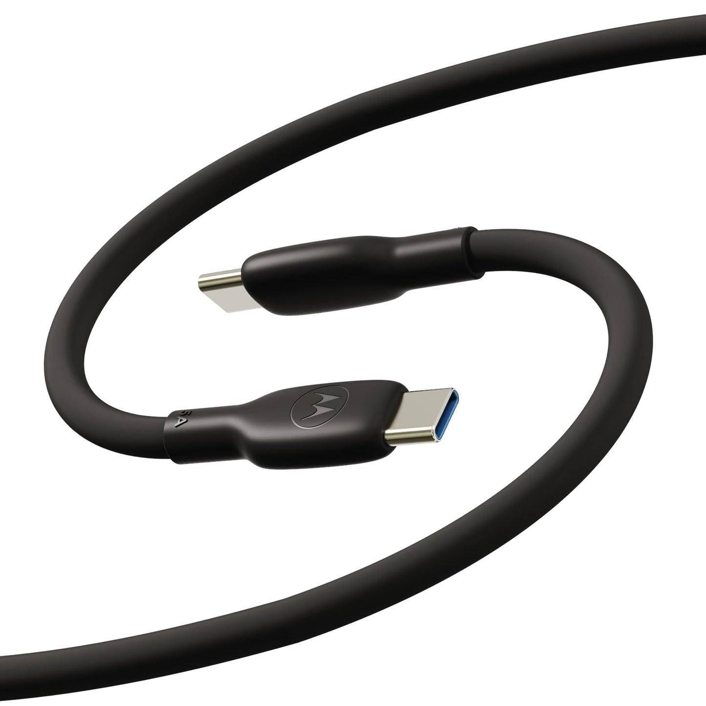 Motorola TurboPower Silicone 5A Black USB-C to USB-C Cable- 100W, 40k Bends, Flexible for Type C, Moto G Power, Play, Stylus,5G