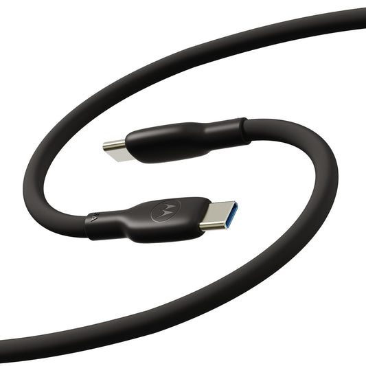 Motorola TurboPower Silicone 5A Black USB-C to USB-C Cable- 100W, 40k Bends, Flexible for Type C, Moto G Power, Play, Stylus,5G