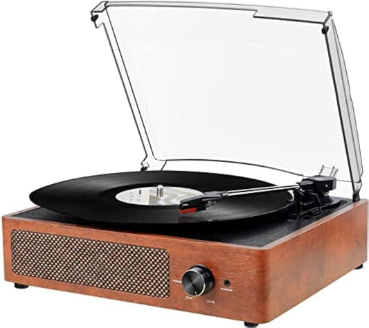 Vinyl Record Player Bluetooth Turntable with 2 Built-in Speakers 3-Speed Vintage LP Player, Support Bluetooth in RCA Out Aux in Headphone Jack
