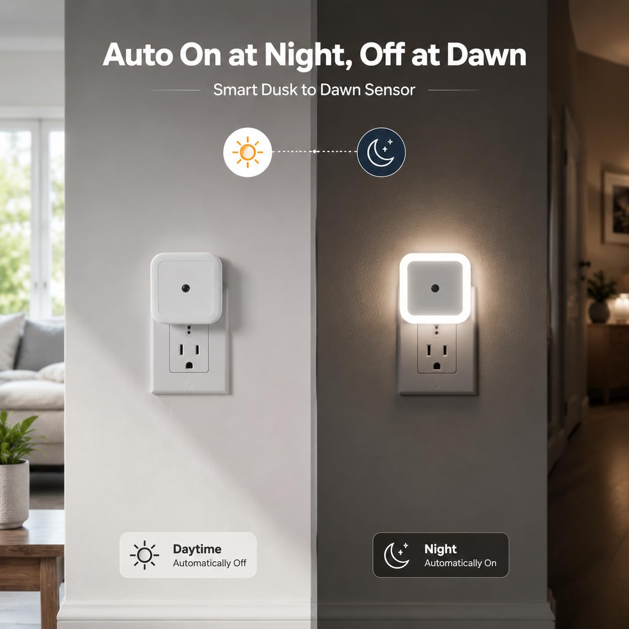 Othmro 4 Pack Plug-in Night Light, LED Warm Auto Dusk-to-Dawn Sensor, Energy Efficient Small Nightstand Lamp for Bedroom Bathroom Kitchen Hallway