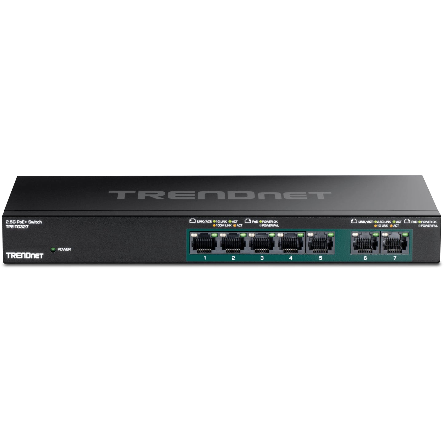 TRENDnet 7-Port Multi-Gig PoE+ Switch, TPE-TG327, NDAA & TAA Compliant, 70W Power Budget, 20Gbps Switching Capacity, Ethernet Splitter, IEEE