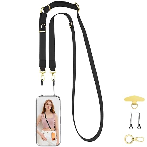 WEZEBEL Black Crossbody Strap for Cell Phone, Adjustable Nylon Lanyard & Accessory Kit for iPhone- Available in Black, Red, Pink, Orange