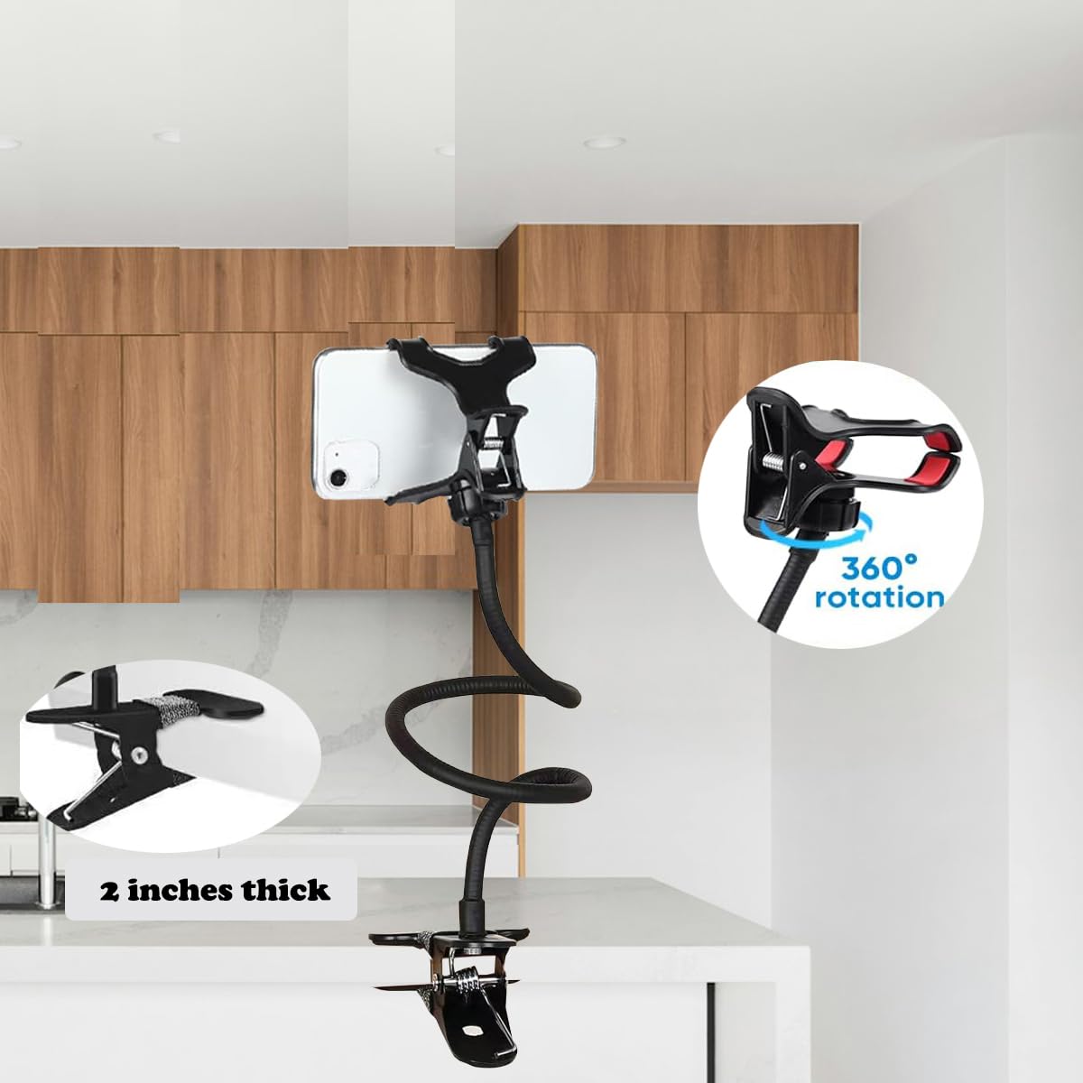 Selfdee Cell Phone Holder,Lazy Bracket, 360-degree Rotating Universal Flexible Long Arms Clip Mount Gooseneck Phones Stand for Bed Flexible Arm