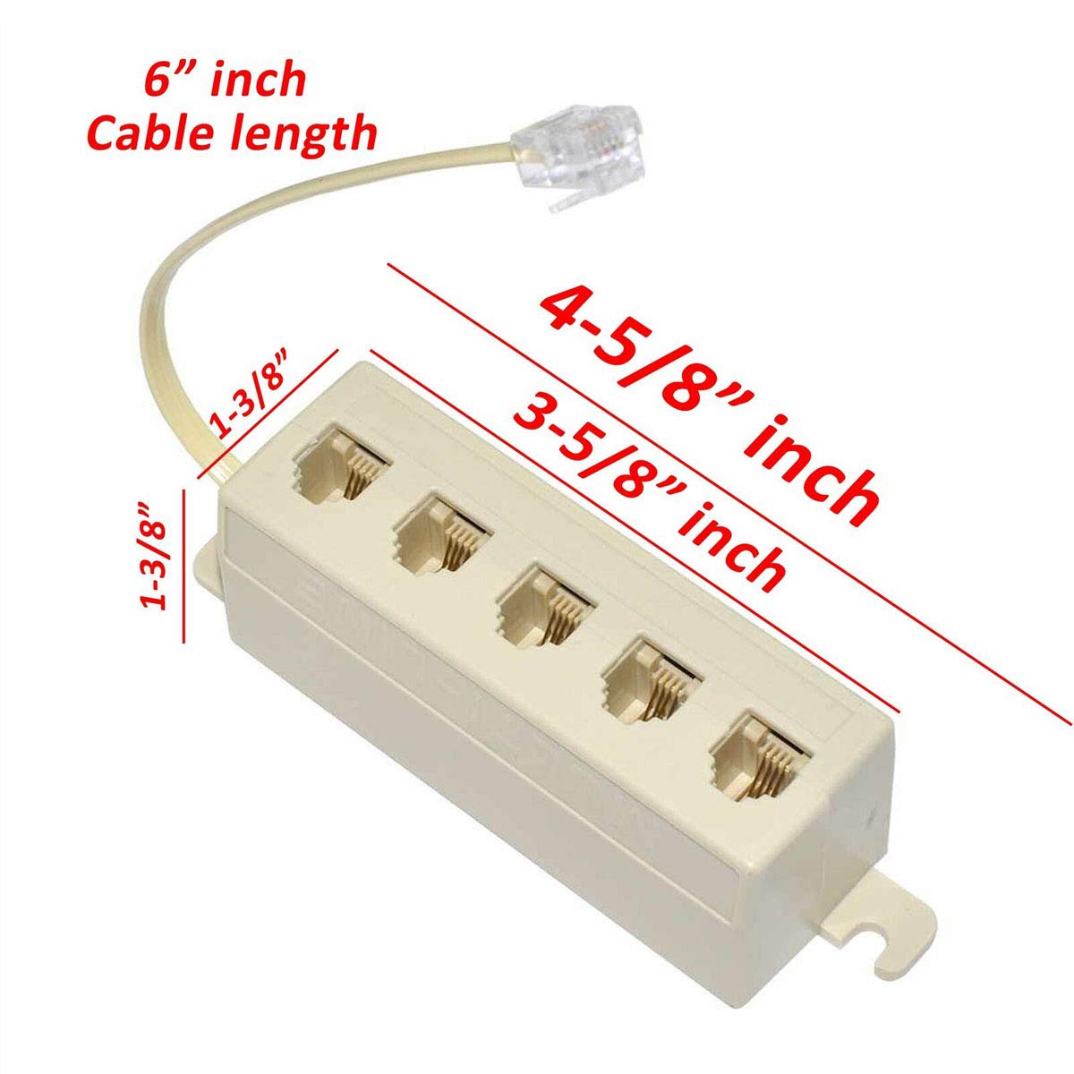 LYLGO RJ11 6P4C Male to 5 Female Outlet Ports Socket Telephone Phone Cable Line Splitter Adapter Beige(1 to 5 Way Splitter)