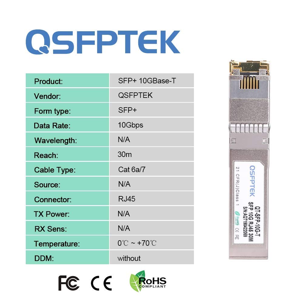 QSFPTEK 10G SFP to RJ45 Module, 10GBASE-T Copper Transceiver, 10gbe Mini-GBIC Gigabit SFP+ Ethernet Port Module for Netgear AXM765, Netgear
