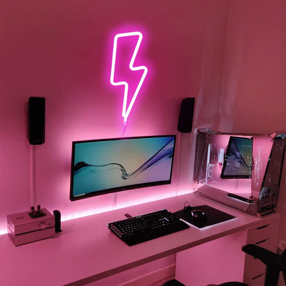 YouOKLight Lightning Bolt Neon Sign Lights, LED Wall Light Night Lights, Battery or USB Powered Neon Lights for Wall Decor, Bedroom, Kids Room, Living