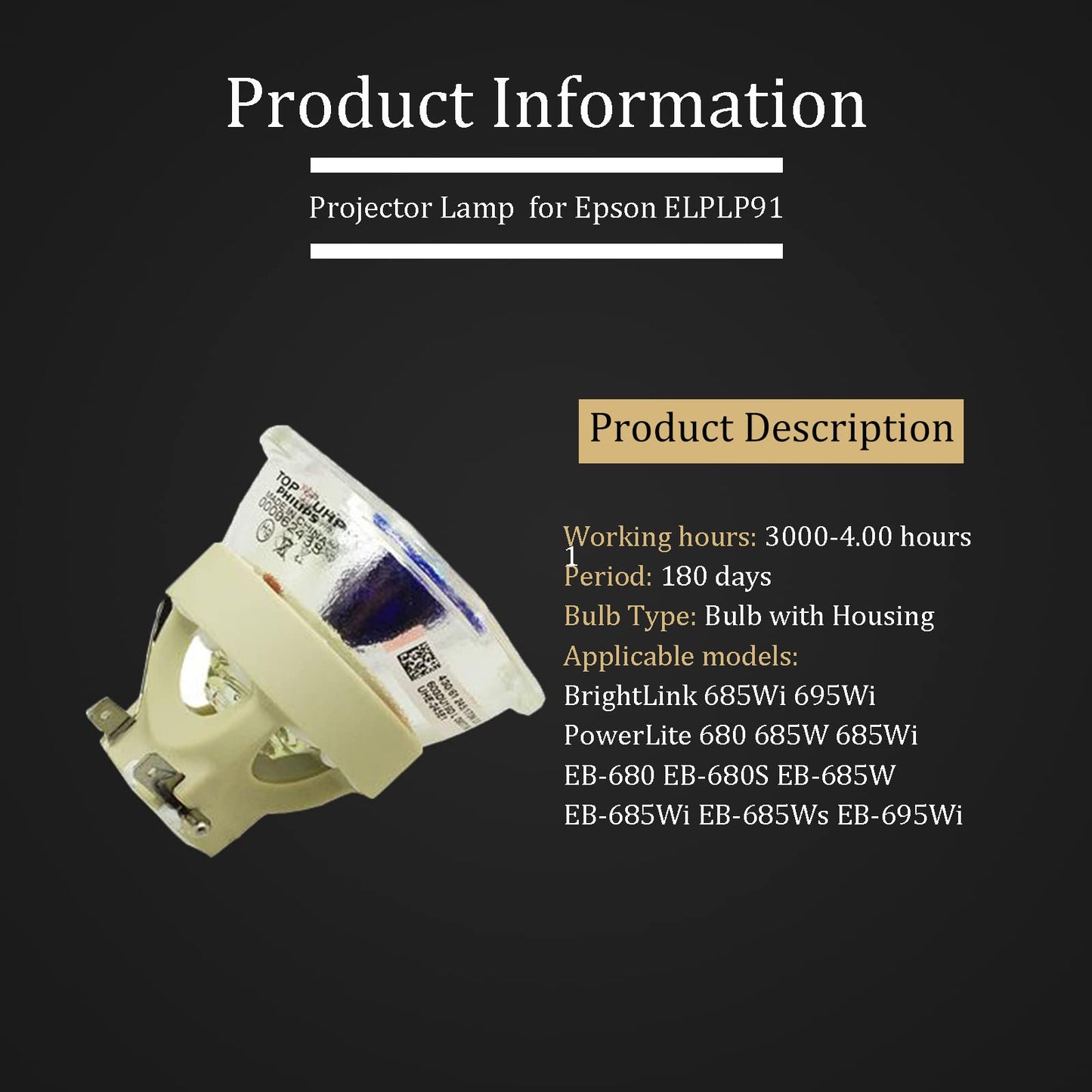 Amazing Lamps YHY Replacement Projector Lamp for ELPLP91 V13H010L91 Epson Powerlite Home Cinema 680 685W 685Wi EB-680 EB-680S EB-685W EB-685Wi