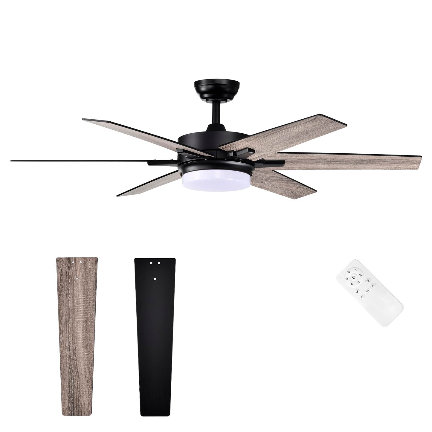 Edvivi 52 Inch LED Ceiling Fan with Lights and Remote Control, Low Profile Ceiling Fan with 6 Dual Finish Blades, 6-Speed Noiseless Reversible Motor