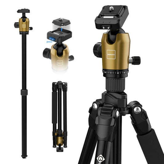Geekoto 73-Inch Camera Tripod - Lightweight DSLR Tripod with 360° Ball Head & Quick Release Plate, Supports Up to 33.07 lbs, Portable for Travel