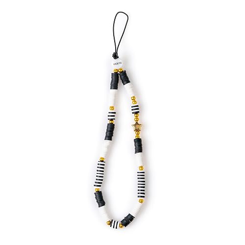 MOXYO Beaded Charm Bracelet Universal Wrist Strap Beaded Phone Lanyard, Works with All Smartphones and Anchor Systems (Black/White)