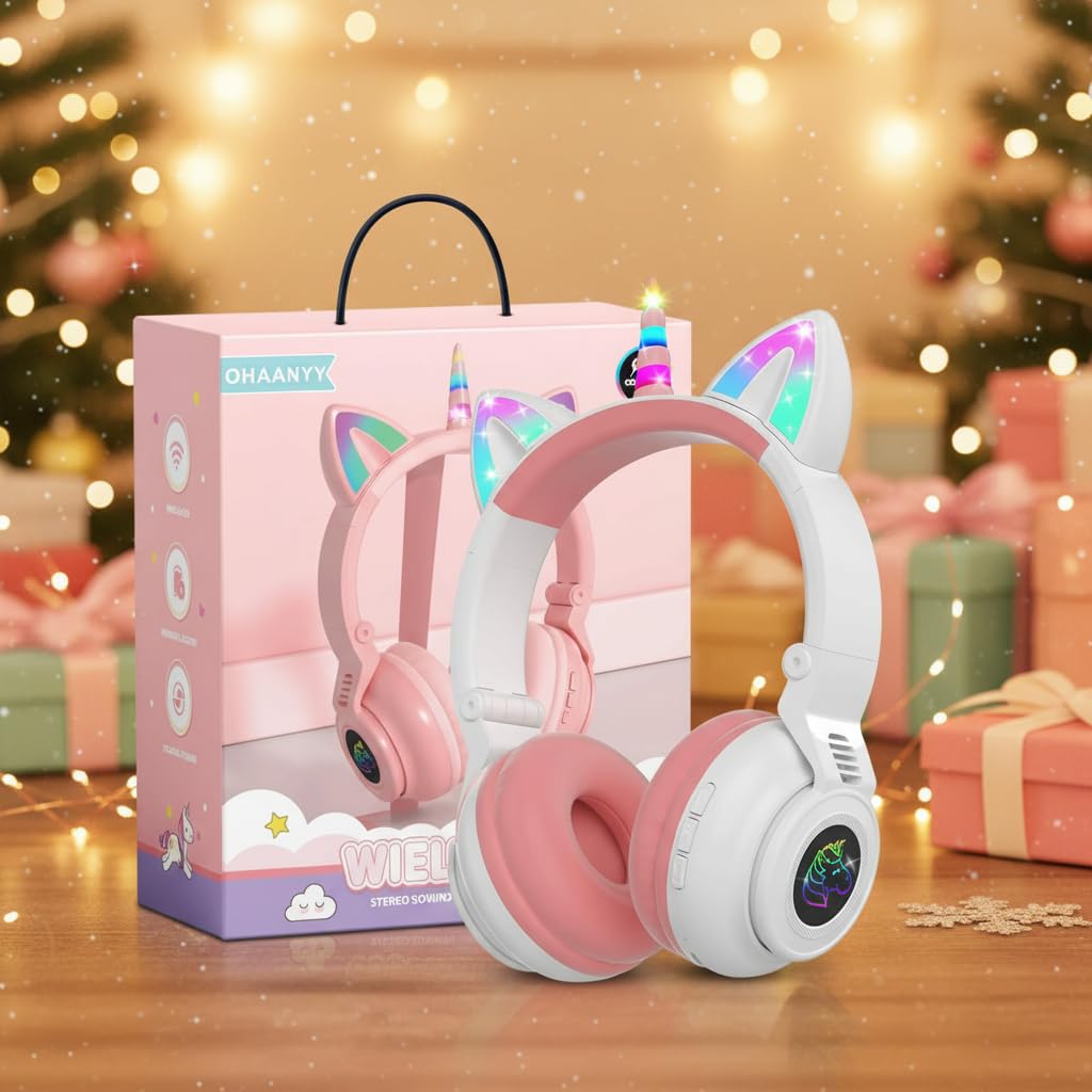 Unicorn Bluetooth Kids Headphones, Foldable Wireless, Volume Limit, White