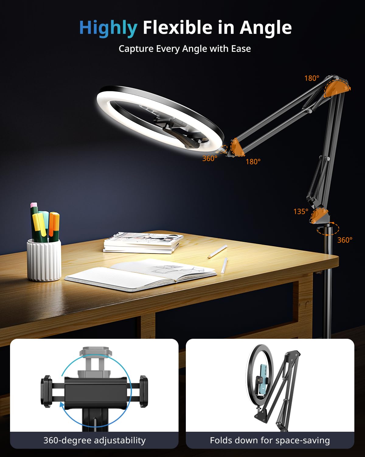 UBeesize 12" Ring Light Tripod for iPhone, 75" Tall Overhead Phone Mount for Video Recording, Live Streaming, TikTok, YouTube, Photography, Selfie