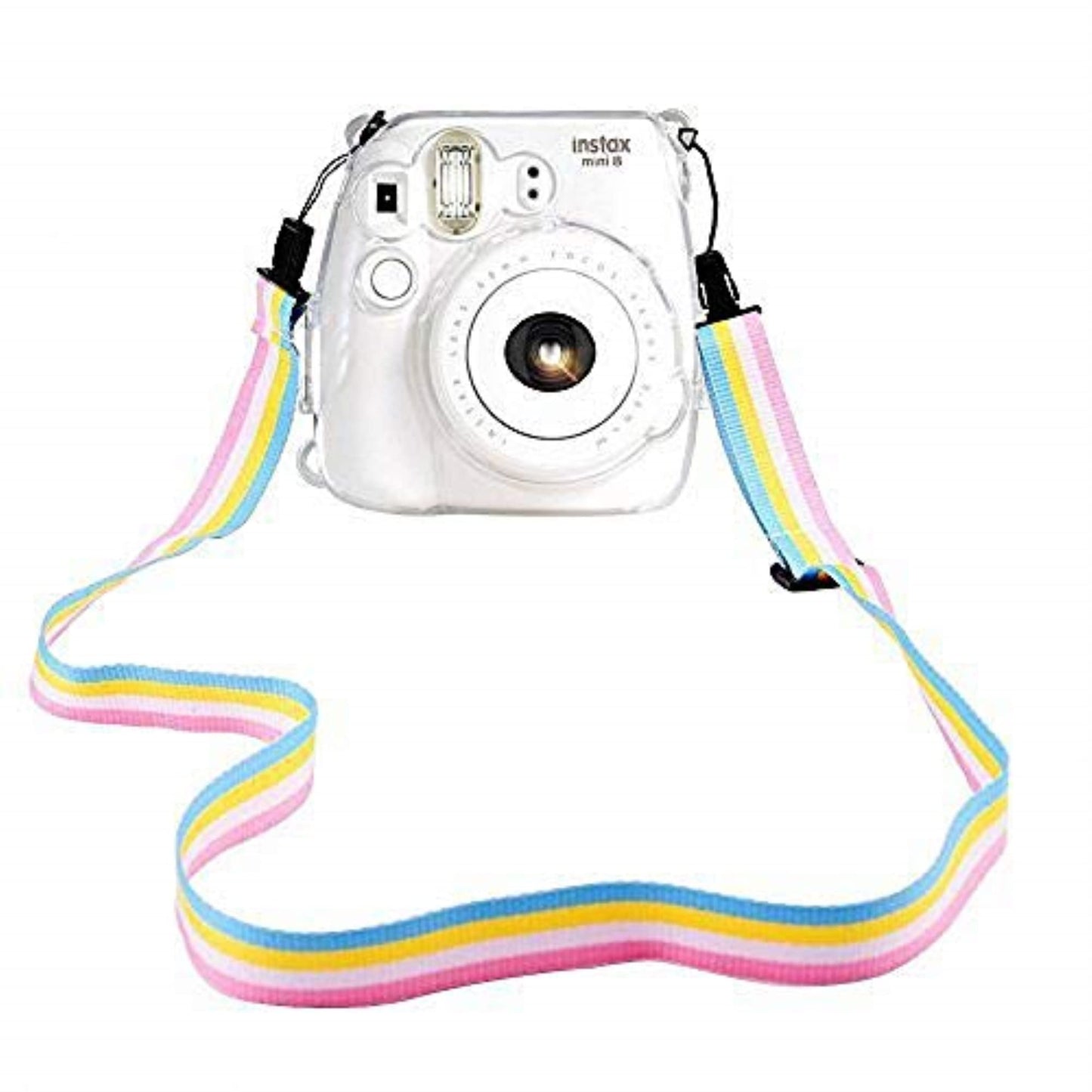 CAMSIR Crystal Camera Case With Adjustable Rainbow Shoulder Strap for Fujifilm Instax Mini 8 / 8+ / 9 Instant Camera - Transparent