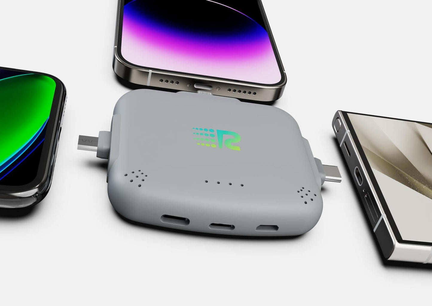 Rush Charge Universe Mini Power Bank Portable Charger Lightning USB-C Gray