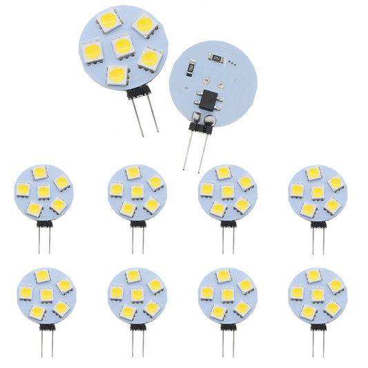 8Pcs G4 Base 1W LED Light Bulbs Equivalent to 10W Halogen Bulb,DC 12V Dimmable,3000K Warm White,6 LEDs 5050 SMD,180 Degree Beam Angle,G4 Bi-Pin Base