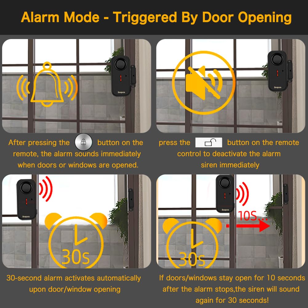 Personal Security Waterproof Door/Window Alarm - IP66 Waterproof with Remote Control, 113dB, Alarm/Doorbell Mode, Upgraded door gap spacing