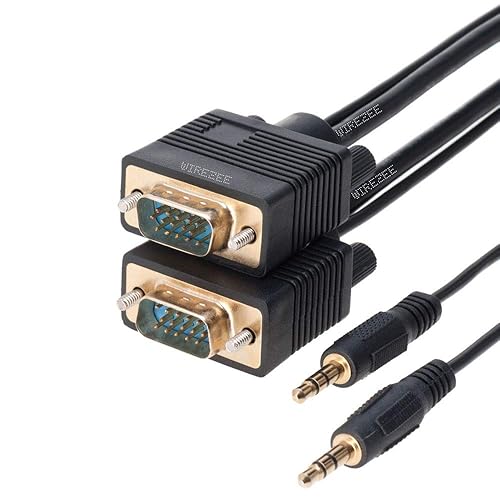 VGA Cable SVGA Super Video Cord Male 15 PIN with 3.5 Audio Monitor Wire (30FT)