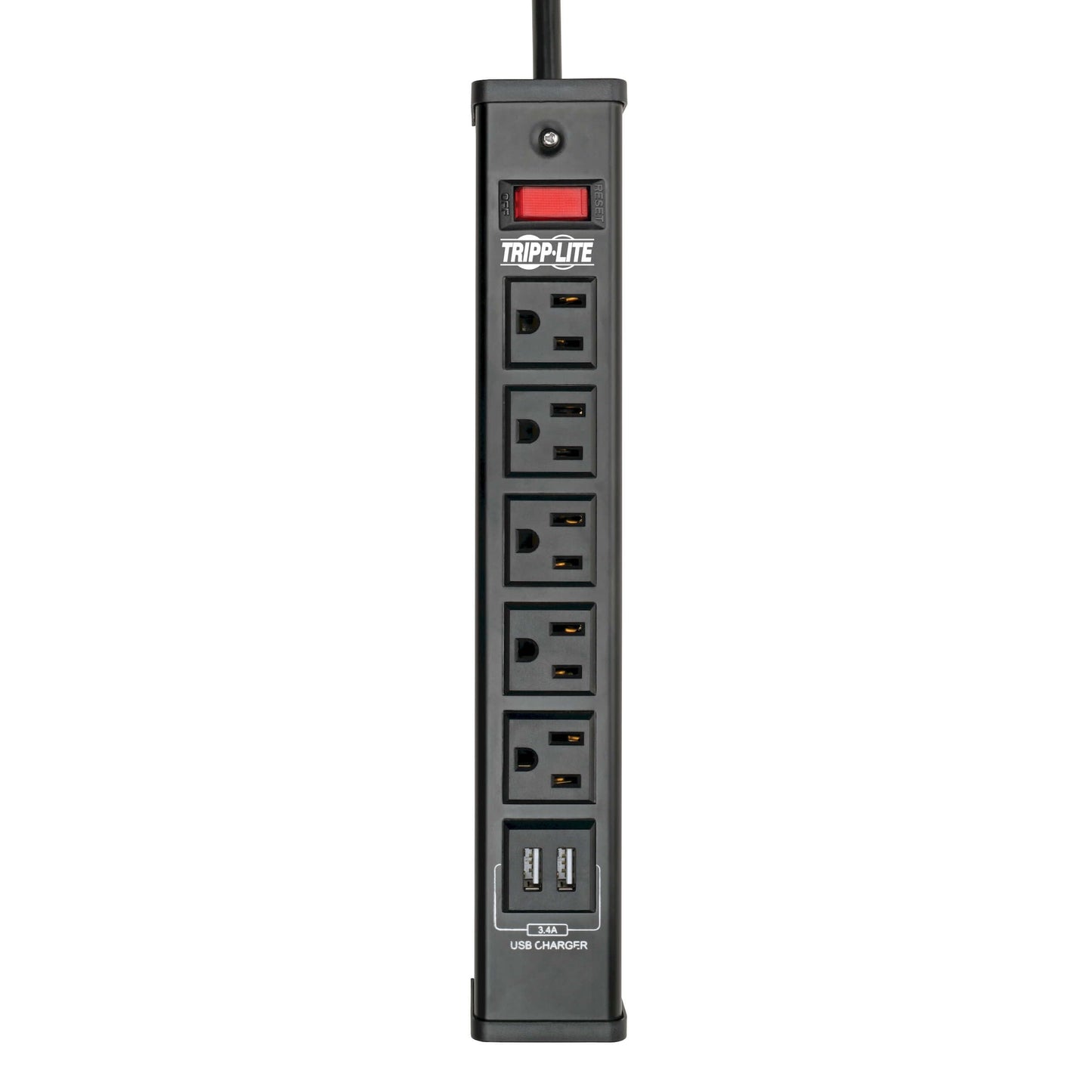 Tripp Lite 5 Outlet Surge Protector Power Strip, 6ft Cord, 450 Joules, 2 USB Charging Ports, Led, $10K Insurance (TLM526USBB), 14.25in. X 4.75in. X