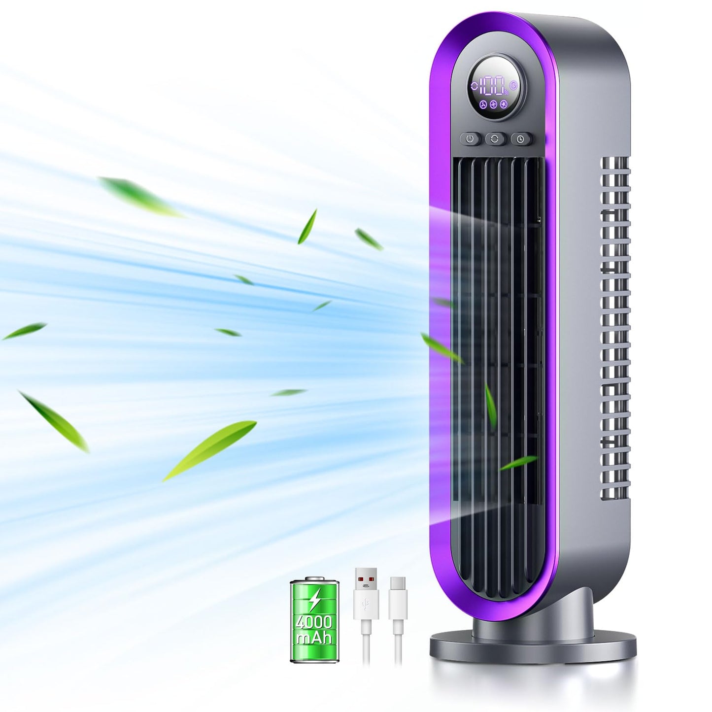 Misby Desk Fans Small Quiet with 4000mAh Battery Operated, 3 Speed Adjustment, 90° Oscillation Bladeless Table Fan, Ideal for Office, Bedroom