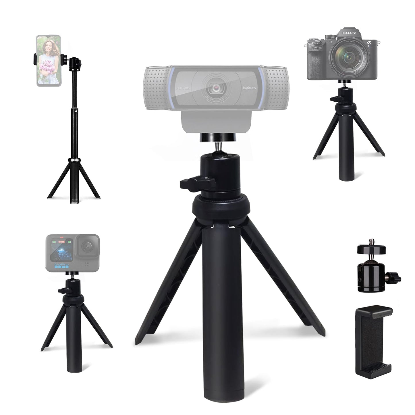 NexiGo Lightweight Mini Tripod for Camera/Phone/Webcam, Extendable Stand, for NexiGo Logitech Webcam C920 C922 C925e C922x C930e C930 C615 Brio