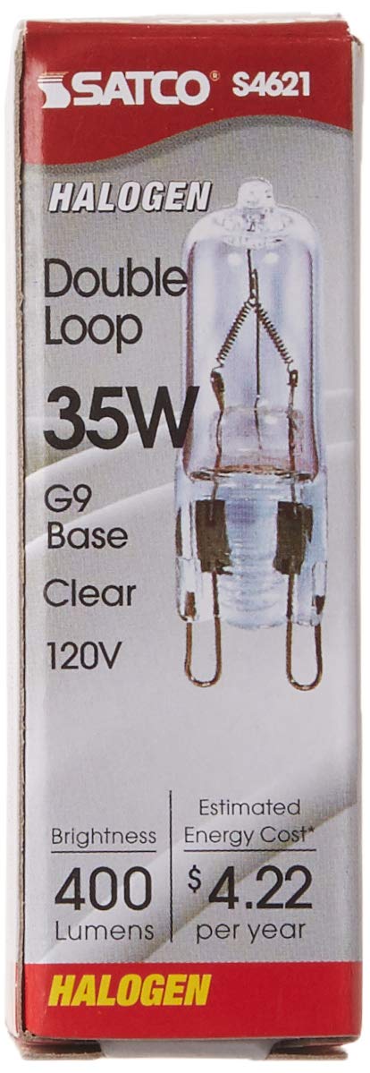 Satco S4621 35 Watt 400 Lumens T4 Halogen G9 Double Loop Base 120 Volt Clear Light Bulb, Dimmable