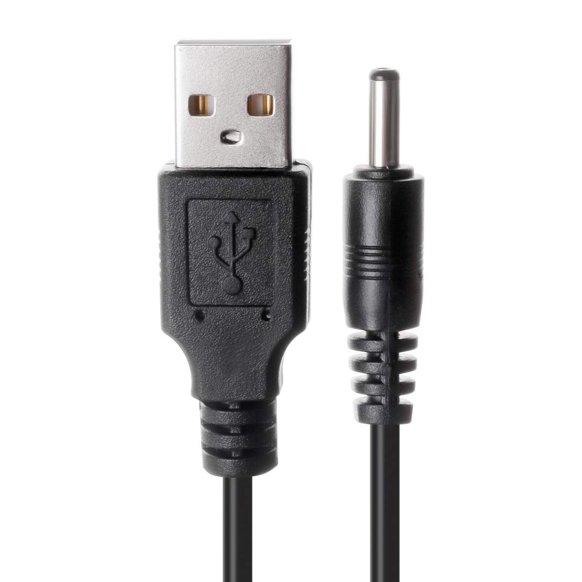 TENINYU USB 2.0 A Male to DC 3.5x1.35 mm 5 Volt 24AWG DC Barrel Jack Power Cable 3FT, Black (Max 2.5 Ampere Power Cable, Center PIN Positive), 2Pack