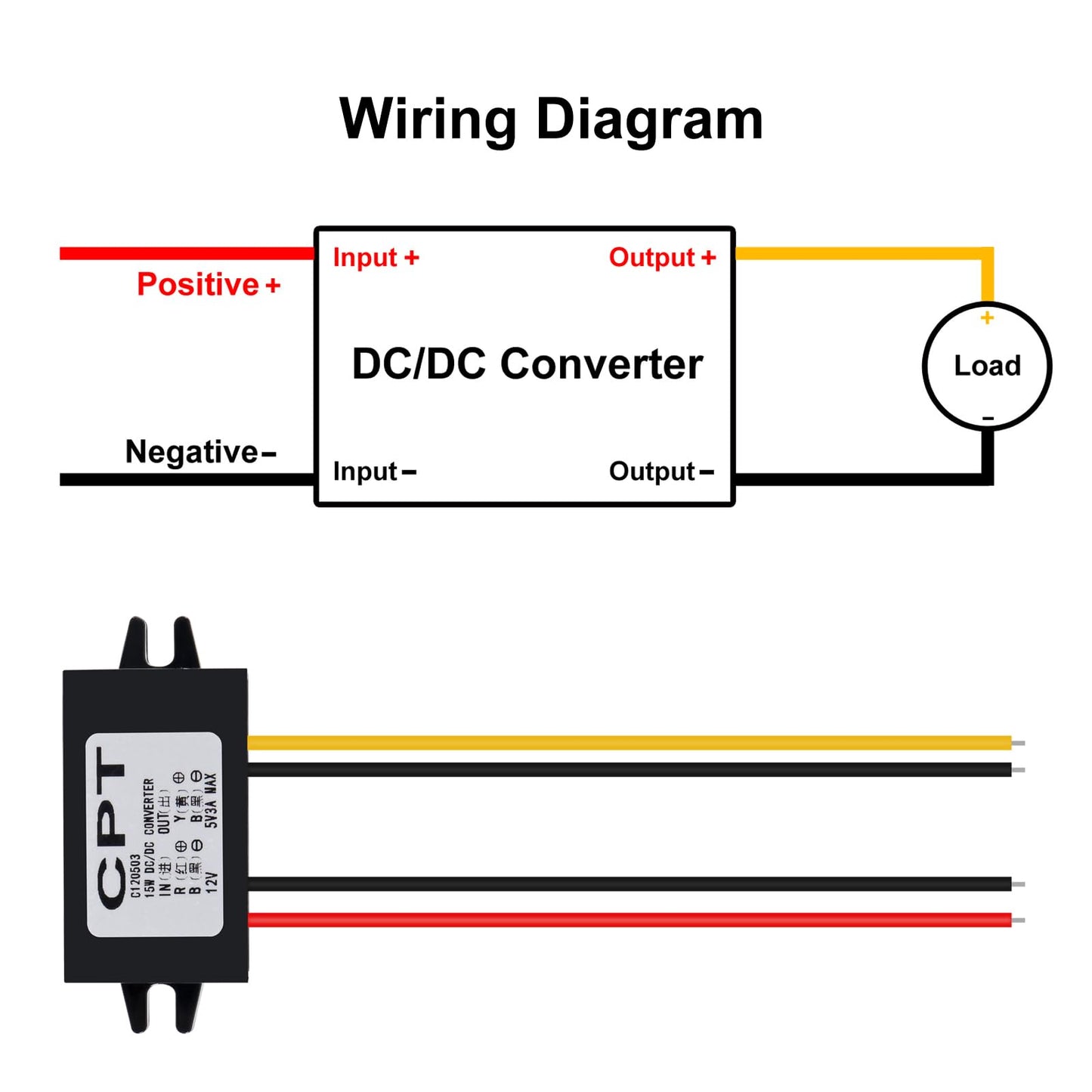 AITRIP 2PCS DC 12V to 5V 3A 15W Buck Converter Module,Reduced Voltage Regulator Car Power Converter Output Power Adapter, Wire Interface