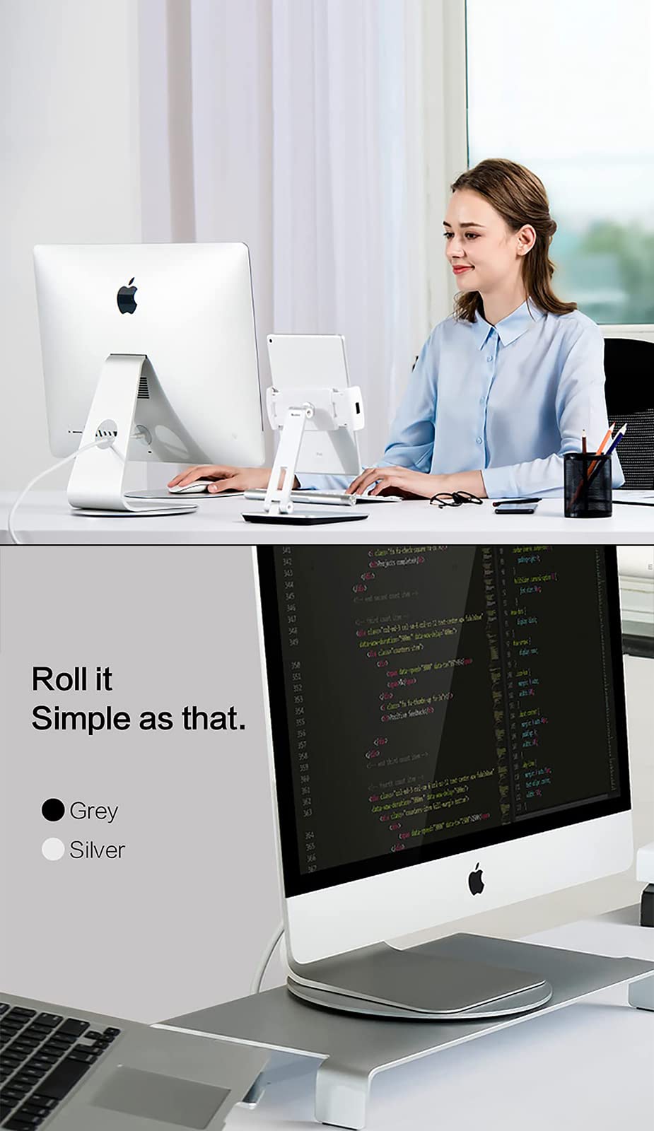 Yoqanr 360° Rotation Monitor Stand, Grey Aluminum Alloy, Wide Compatibility for iMac, Laptop, Potted Plants, Arts & Crafts and More