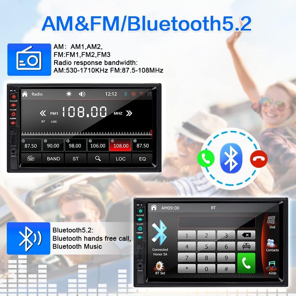 7 inch Double Din Car Stereo for Wireless Carplay & Android Auto with Voice Control,Bluetooth5.2 MirrorLink, Car Radio with Backup Camera,Touch Screen