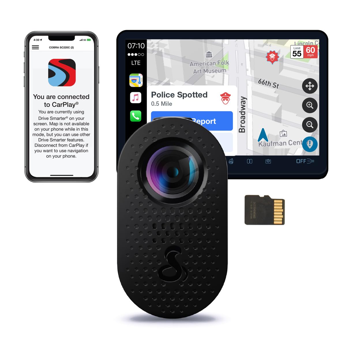 Cobra Discreet Dash Cam (SC120), QHD 1440P Video Resolution, Built-in WiFi