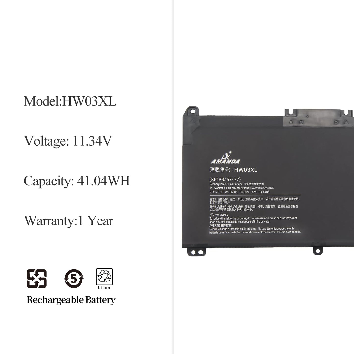 A AMANDA HW03XL Laptop Battery for HP Pavilion 15-EG 15-EG0010NR,15-EH0014na,15-EH1070WM 17-CP0XXX 17-CN0010nr, 17-CN0XX 17-CN0010nr, 17-CN0XX 240 245