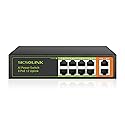SICSOLINK 8 Ports PoE+ Ethernet Switch 2 Uplink 802.3af/at 120W Total Power 100Mbps Network Hub 20 Gbps Switch Capacity Unmanaged PoE Switch Suitable