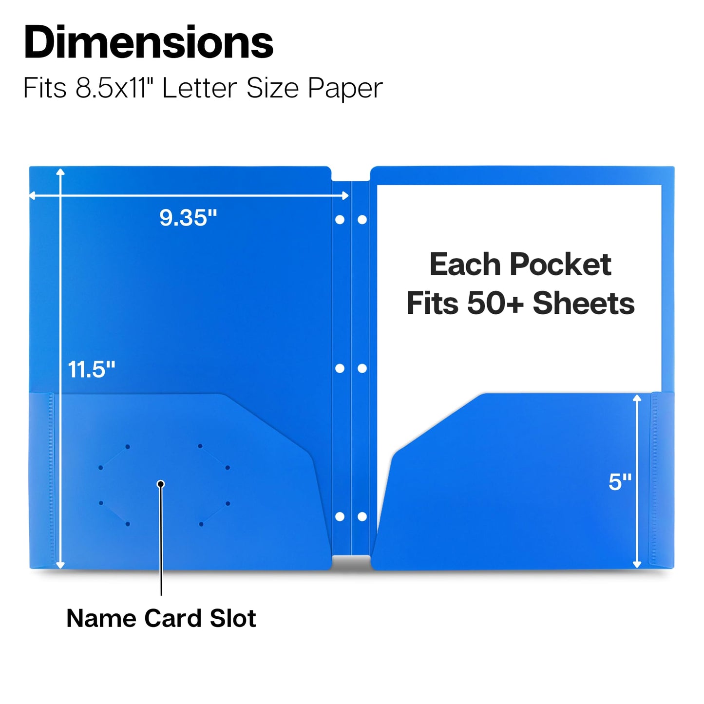 Dunwell Plastic 2-Pocket Folders for 3-Ring Binders, (3 Pack, Blue) 3 Hole Punched, Divider Folder for Notebooks, Durable Poly, Fits 8.5x11 Sheets